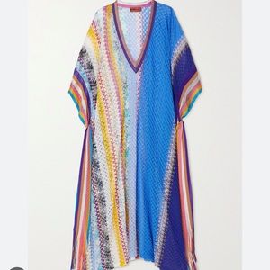 $1,400 Missoni Mare Rainbow Blue Stripe Kaftan Size M